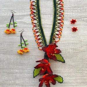 Mexican beaded necklace and earrings